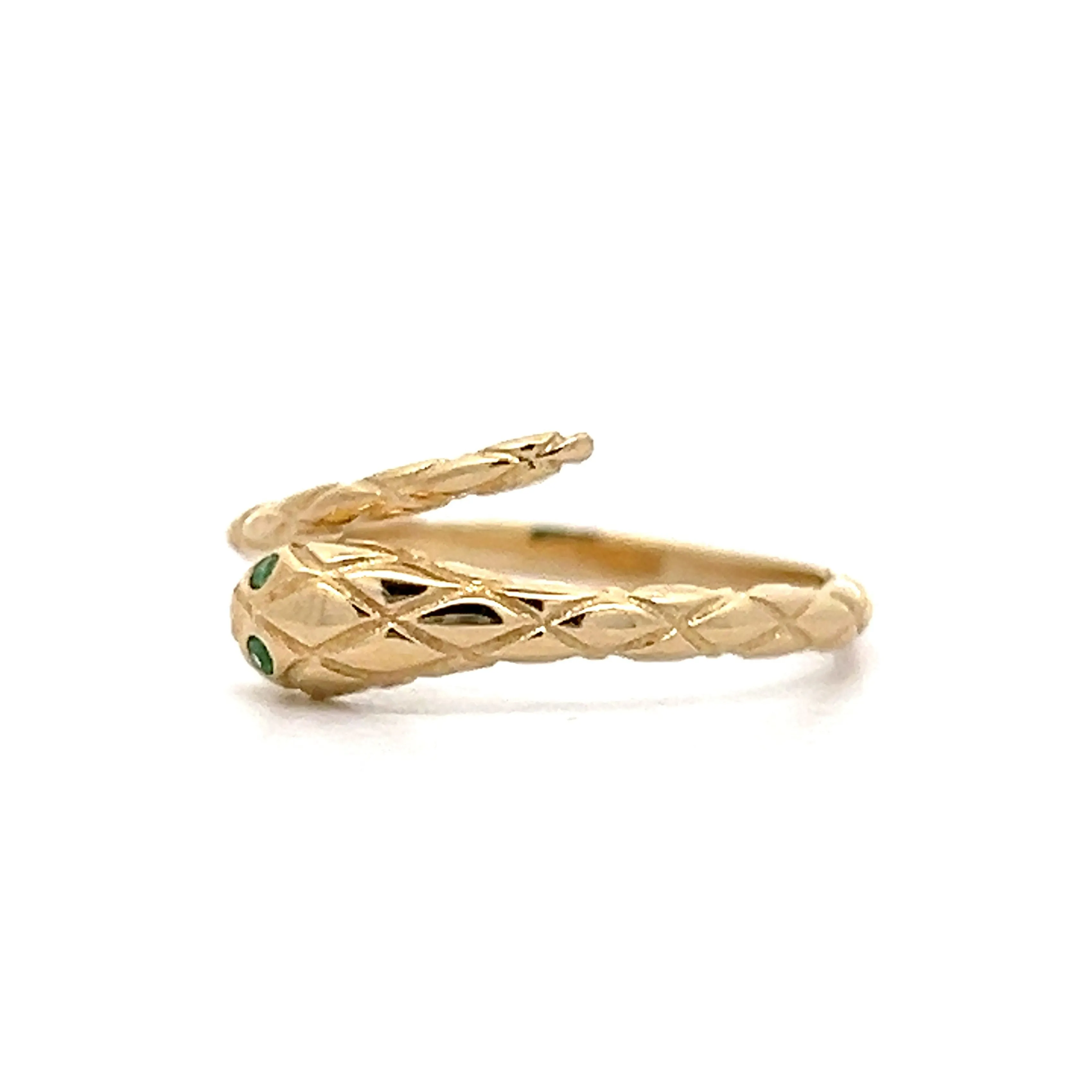 .02 Emerald Stacking Snake Ring in 14k Yellow Gold