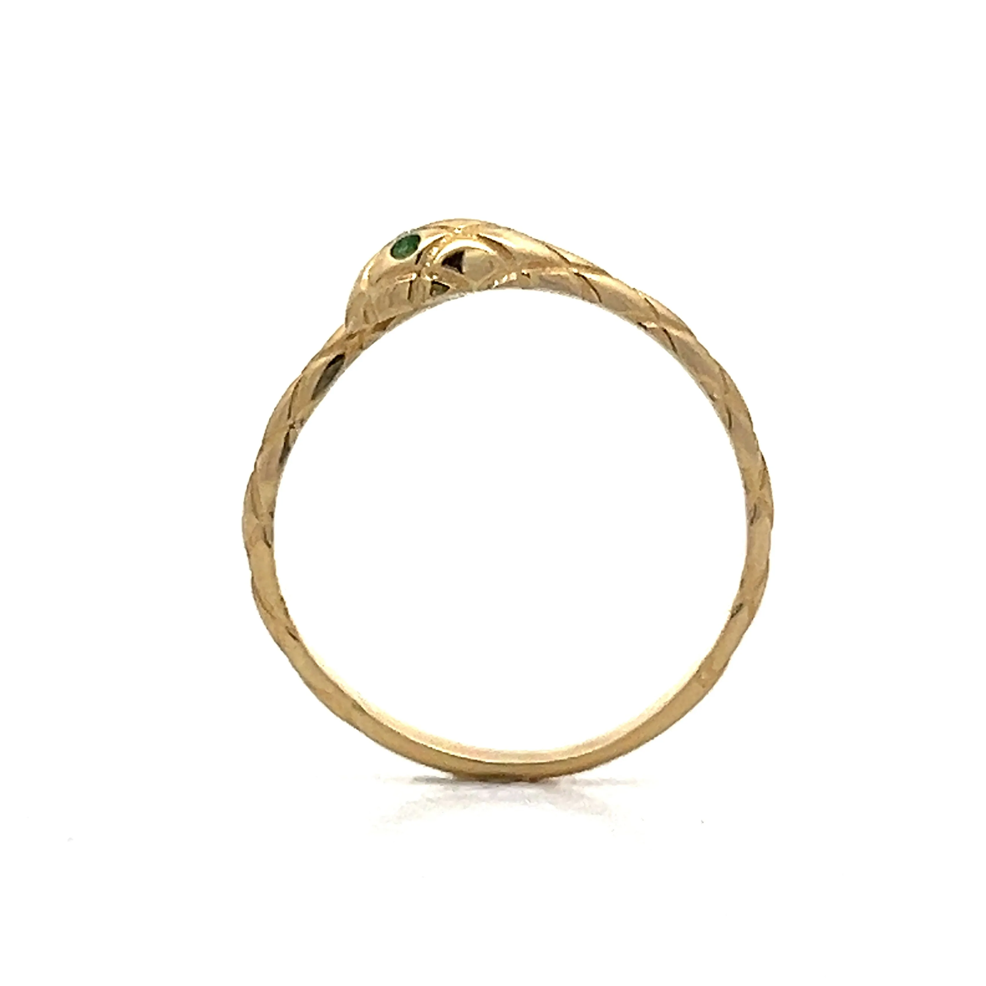 .02 Emerald Stacking Snake Ring in 14k Yellow Gold