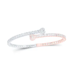 10kt Two-tone Gold Baguette Diamond Heart Cuff Bangle Bracelet - Exquisite Brilliance