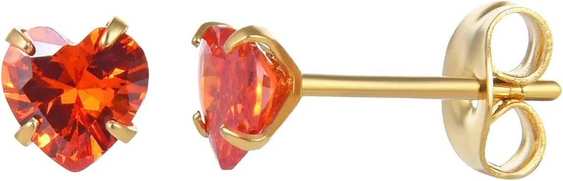 12 Pairs 18K Gold Plated Surgical Stainless Steel Stud Earrings, Star Heart Square Stud Earring for Women, Cubic Zirconia Birthstone Stud Earrings Set