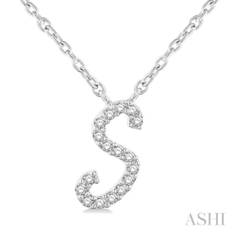 1/20 Ctw Initial 'S' Round cut Diamond Pendant With Chain in 14K White Gold