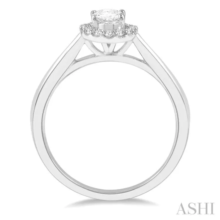 1/3 ctw Round Cut Diamond Halo Engagement Ring With 1/4 ct Oval Cut Center Stone in 14K White Gold