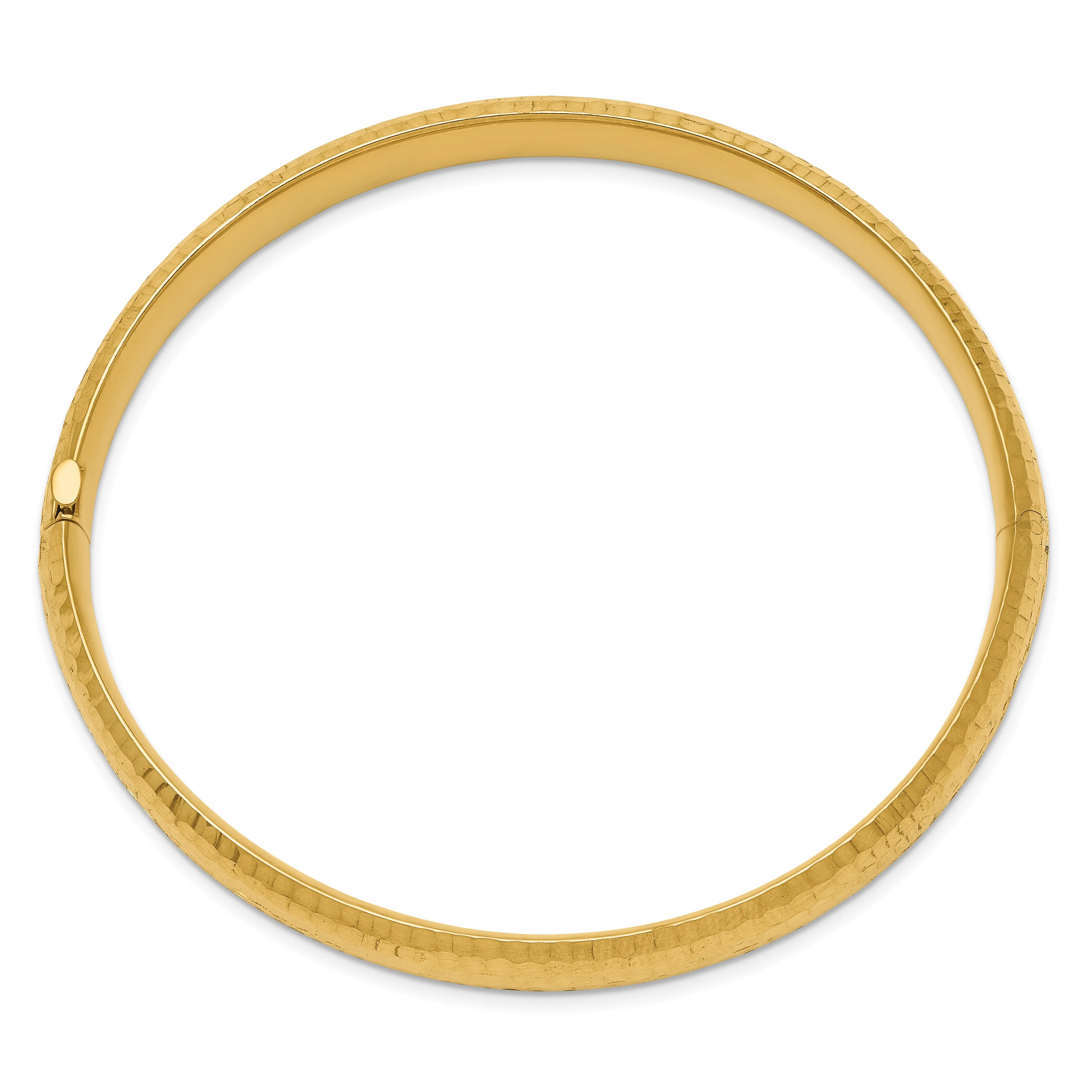 14K Gold Hinged Bangle Bracelet with Hammered Diamond-Cut Finish