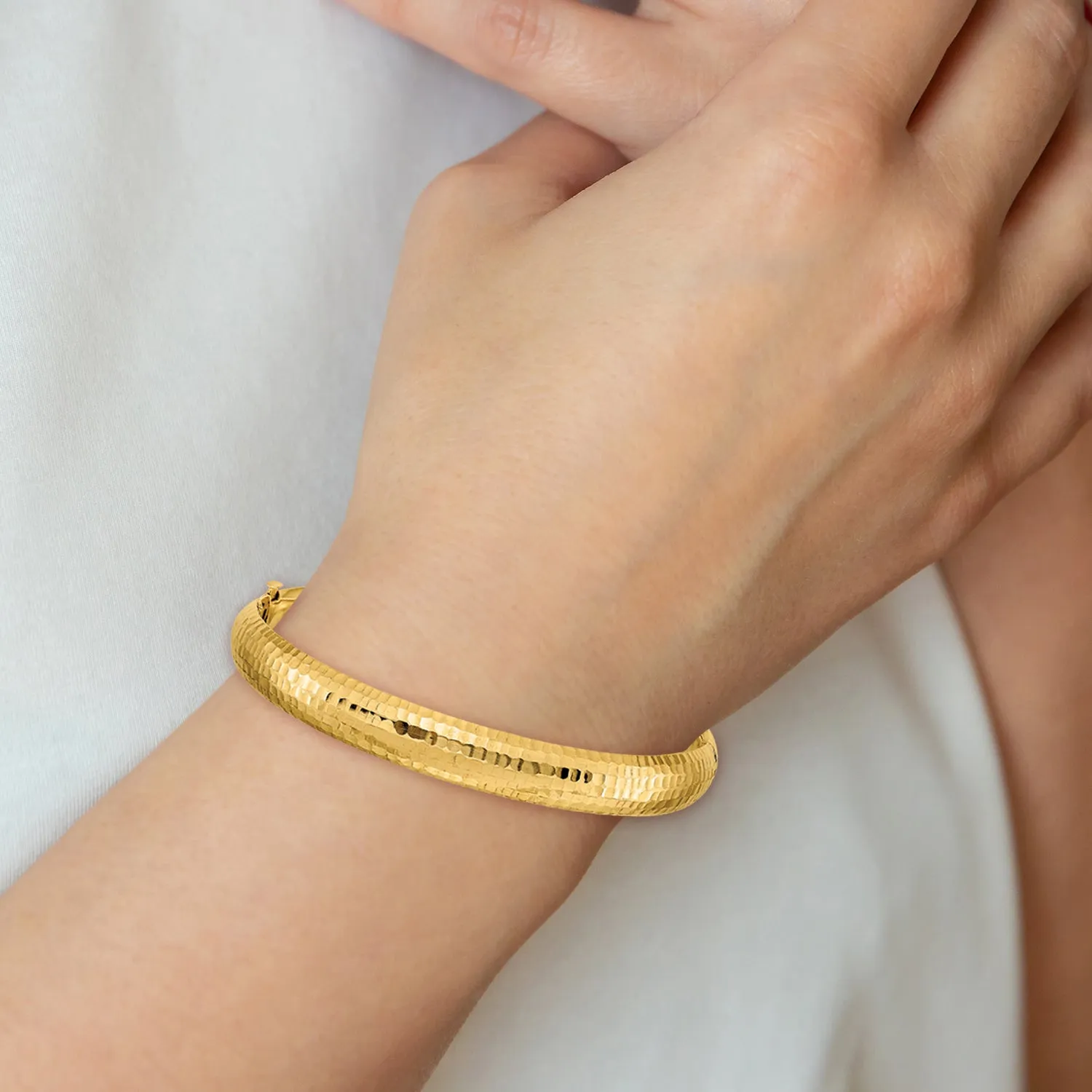 14K Gold Hinged Bangle Bracelet with Hammered Diamond-Cut Finish