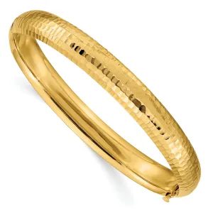 14K Gold Hinged Bangle Bracelet with Hammered Diamond-Cut Finish