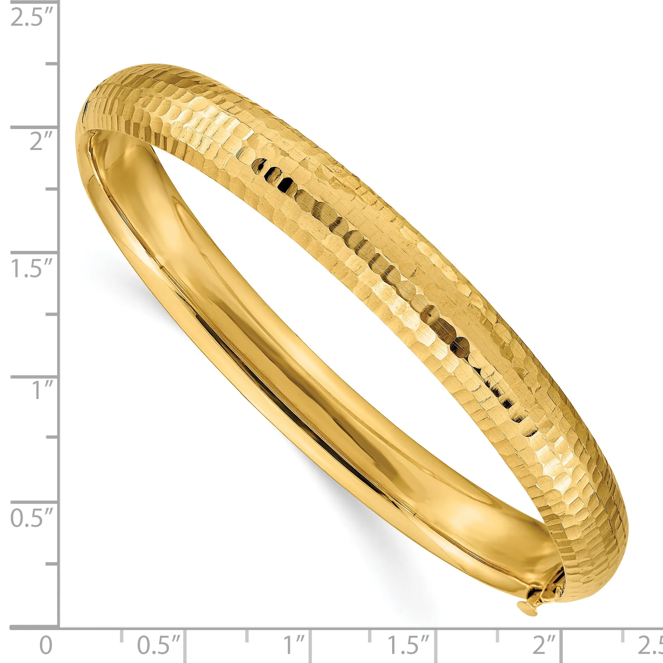 14K Gold Hinged Bangle Bracelet with Hammered Diamond-Cut Finish