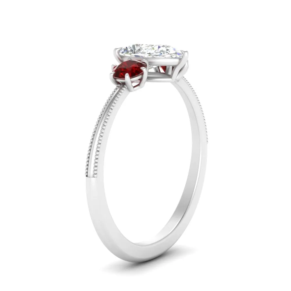 14K Gold Pear & Round Cut Diamond 3 Stone Engagement Ring