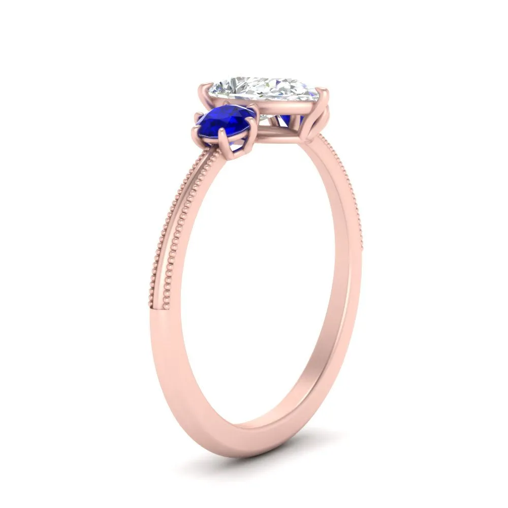 14K Gold Pear & Round Cut Diamond 3 Stone Engagement Ring