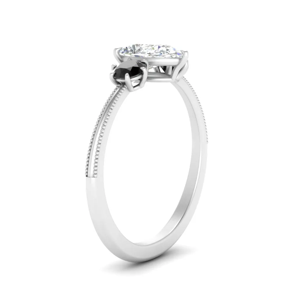 14K Gold Pear & Round Cut Diamond 3 Stone Engagement Ring