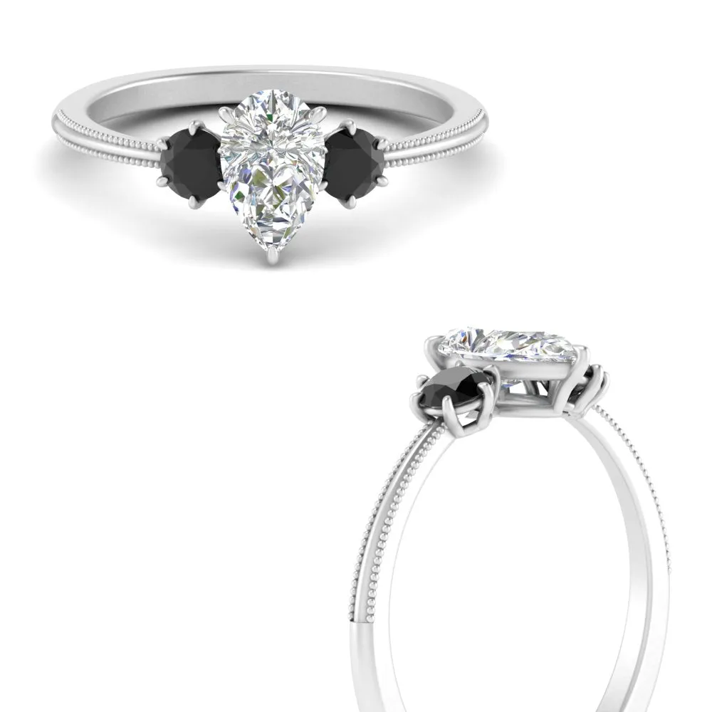 14K Gold Pear & Round Cut Diamond 3 Stone Engagement Ring