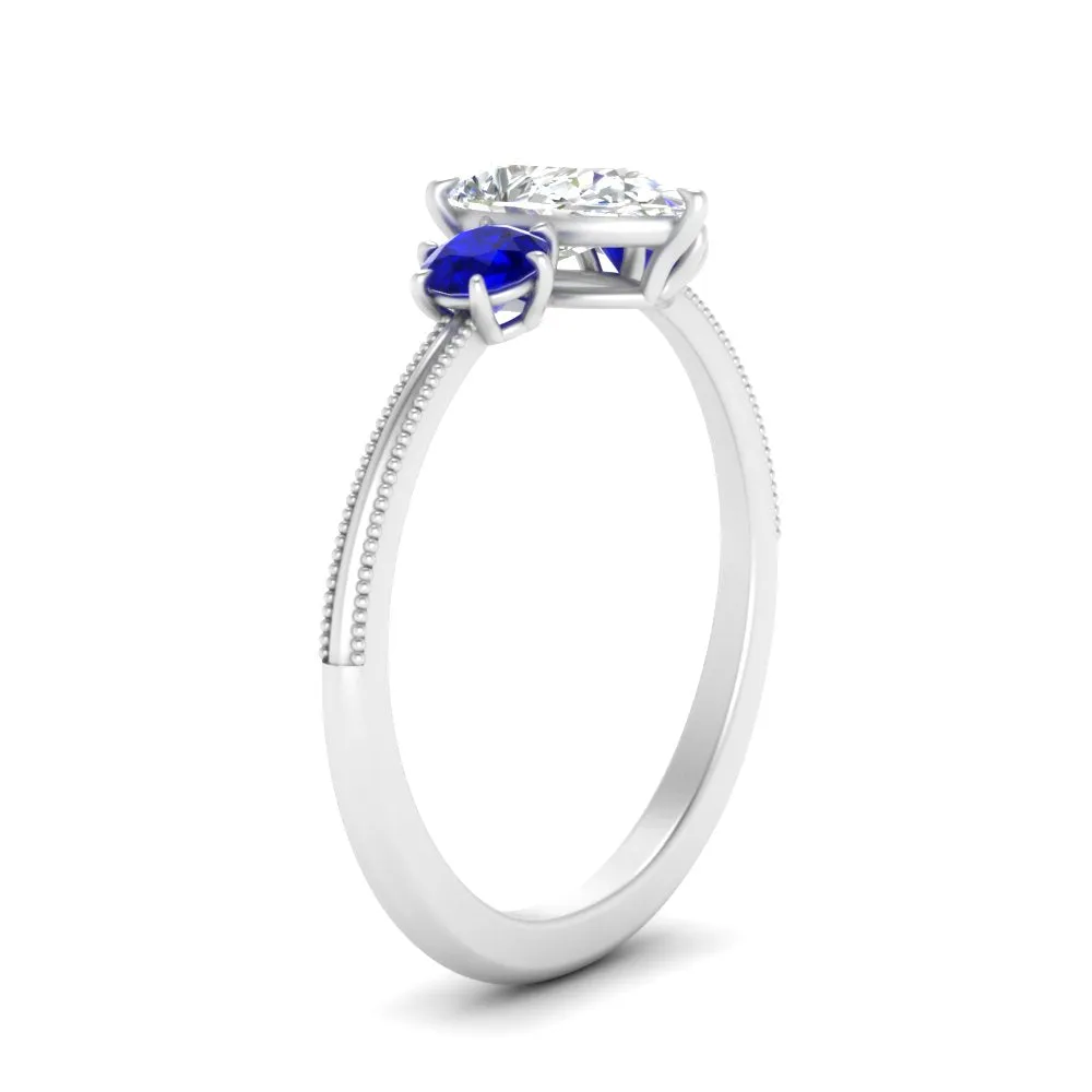 14K Gold Pear & Round Cut Diamond 3 Stone Engagement Ring