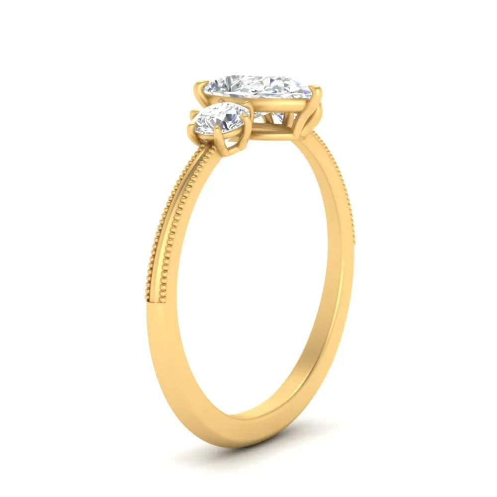 14K Gold Pear & Round Cut Diamond 3 Stone Engagement Ring
