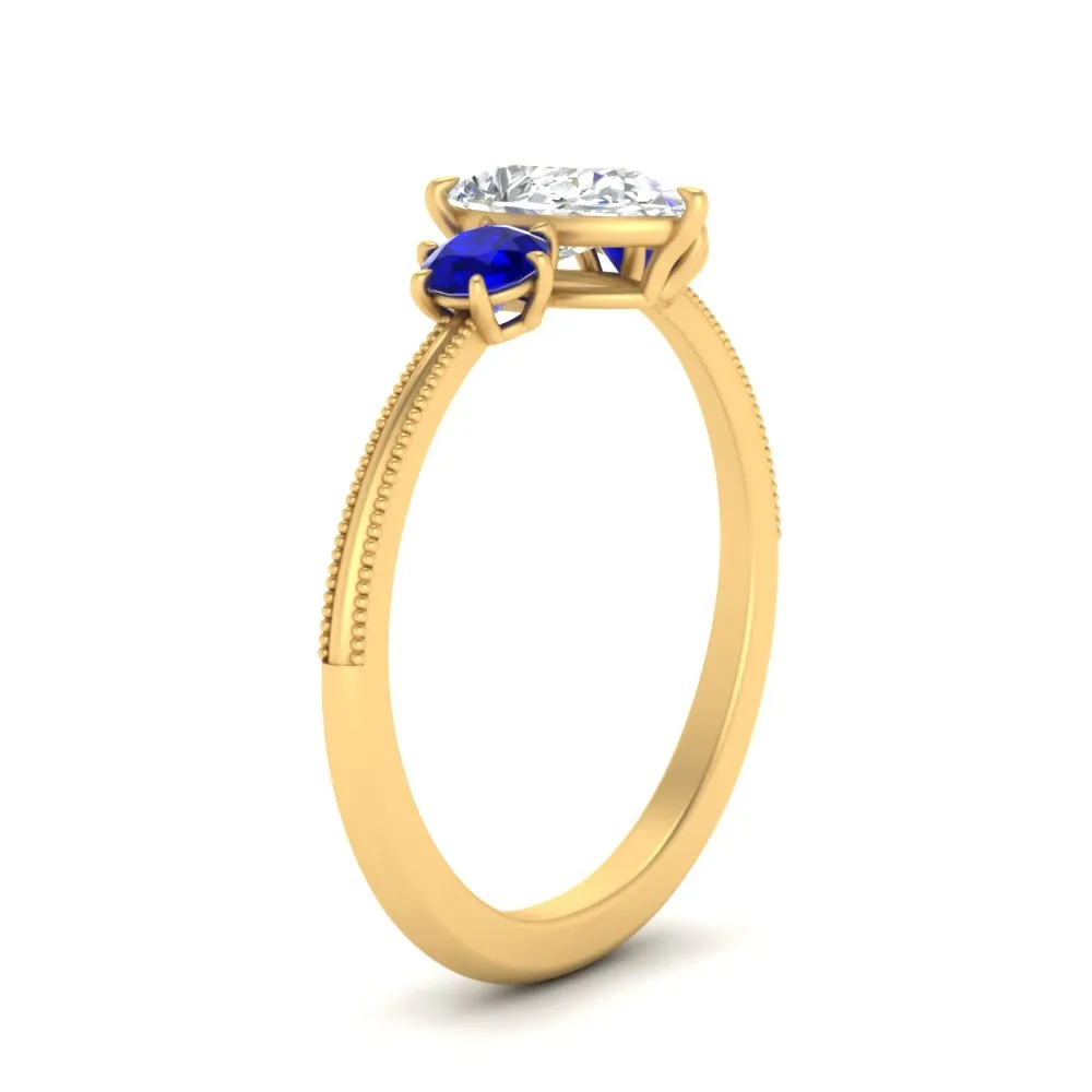 14K Gold Pear & Round Cut Diamond 3 Stone Engagement Ring