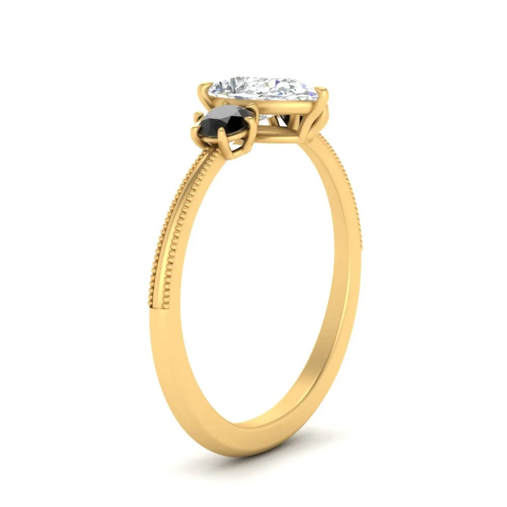 14K Gold Pear & Round Cut Diamond 3 Stone Engagement Ring