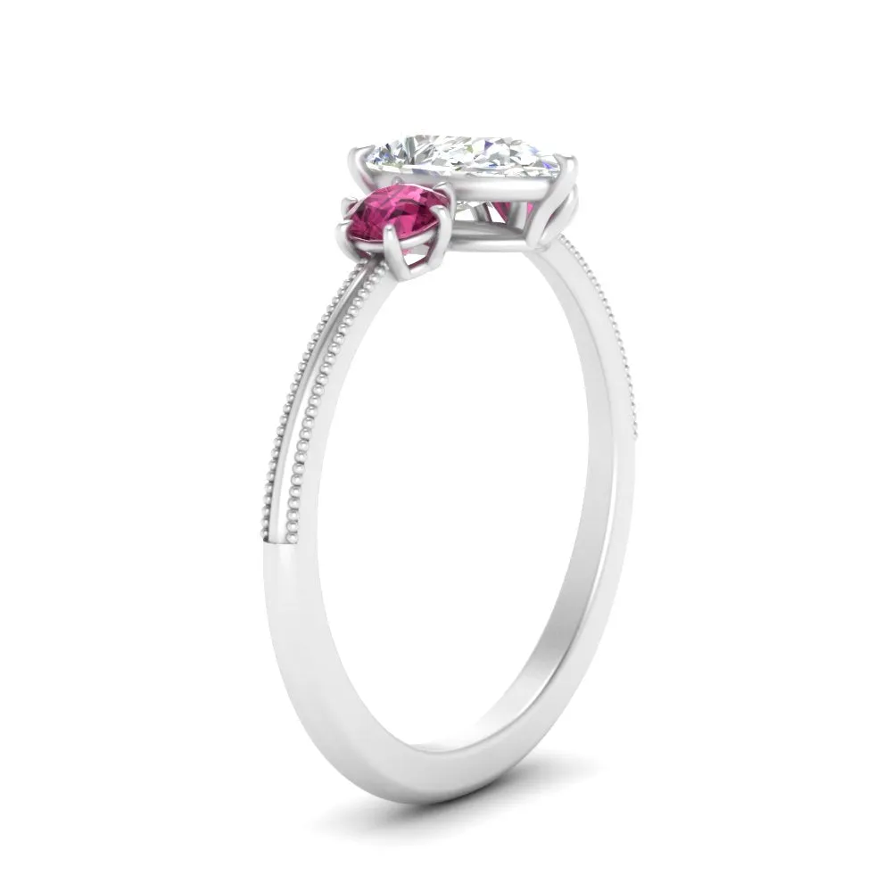 14K Gold Pear & Round Cut Diamond 3 Stone Engagement Ring