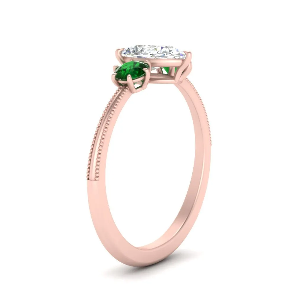 14K Gold Pear & Round Cut Diamond 3 Stone Engagement Ring
