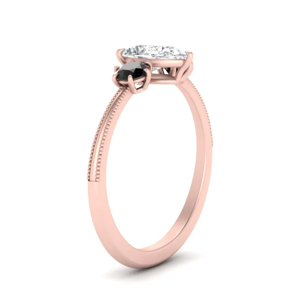 14K Gold Pear & Round Cut Diamond 3 Stone Engagement Ring