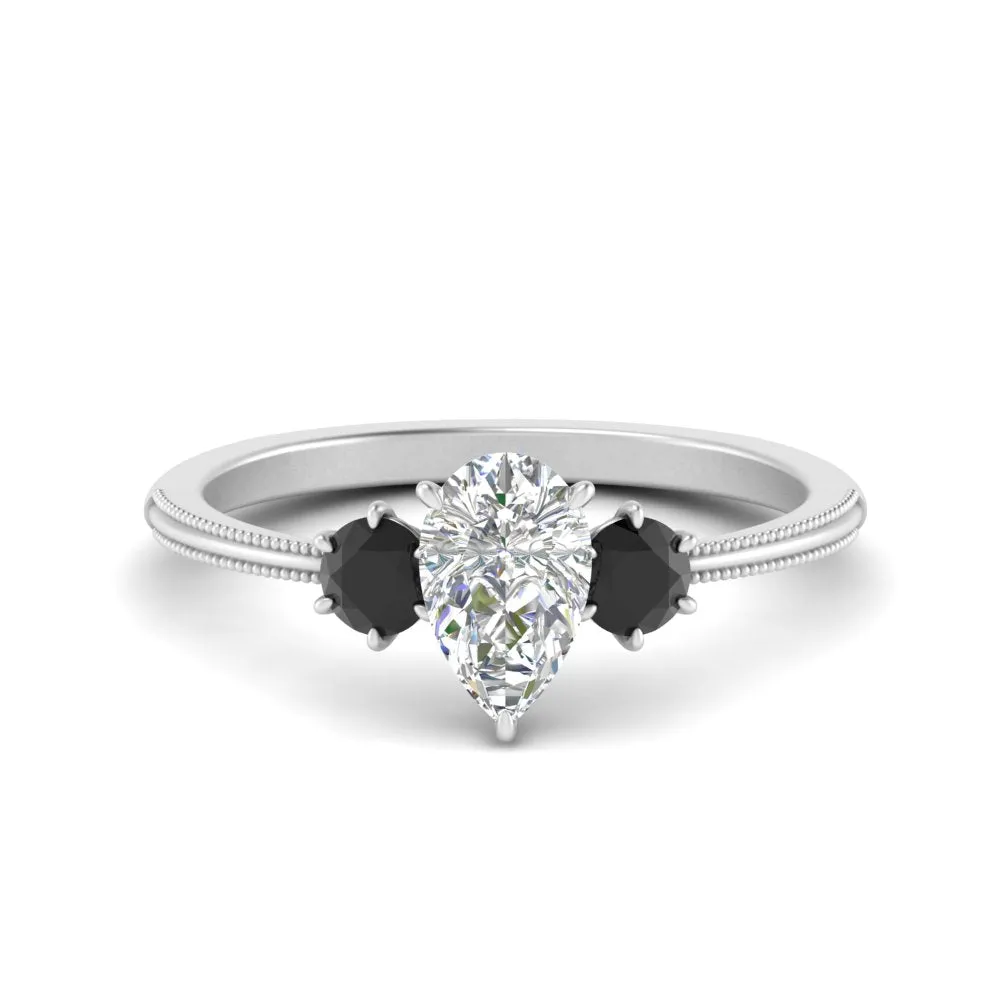 14K Gold Pear & Round Cut Diamond 3 Stone Engagement Ring