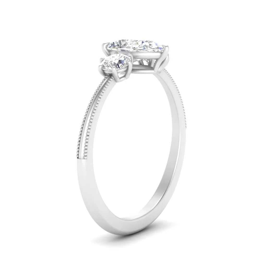 14K Gold Pear & Round Cut Diamond 3 Stone Engagement Ring