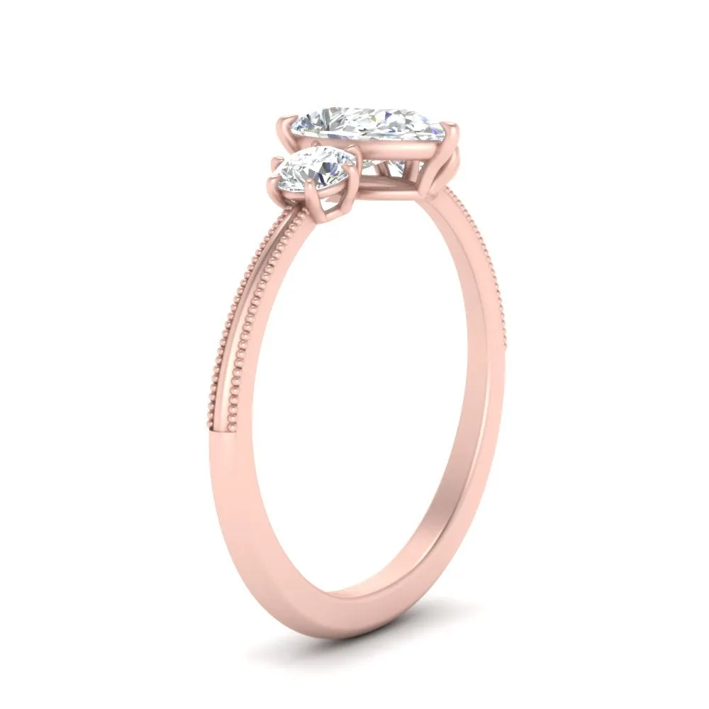 14K Gold Pear & Round Cut Diamond 3 Stone Engagement Ring