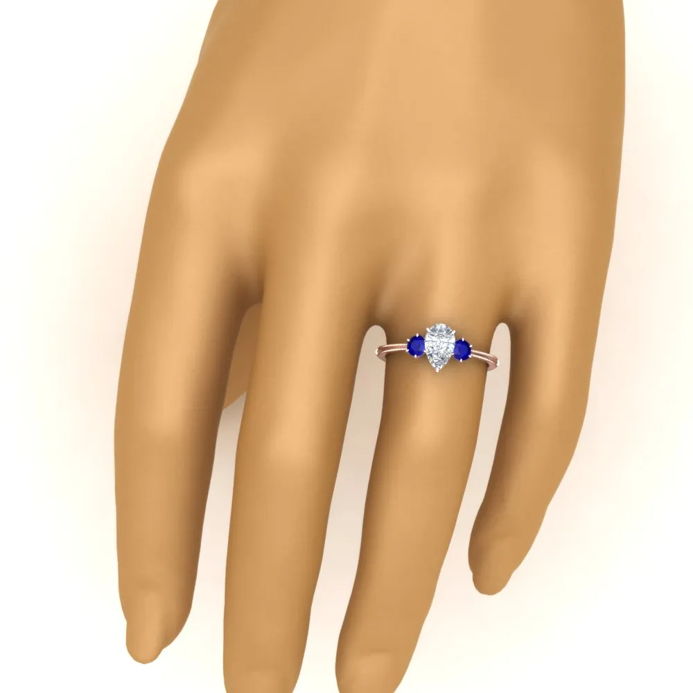 14K Gold Pear & Round Cut Diamond 3 Stone Engagement Ring