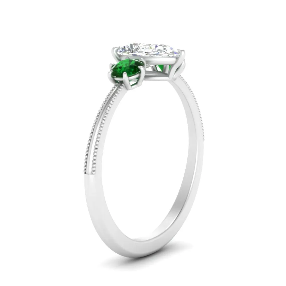 14K Gold Pear & Round Cut Diamond 3 Stone Engagement Ring