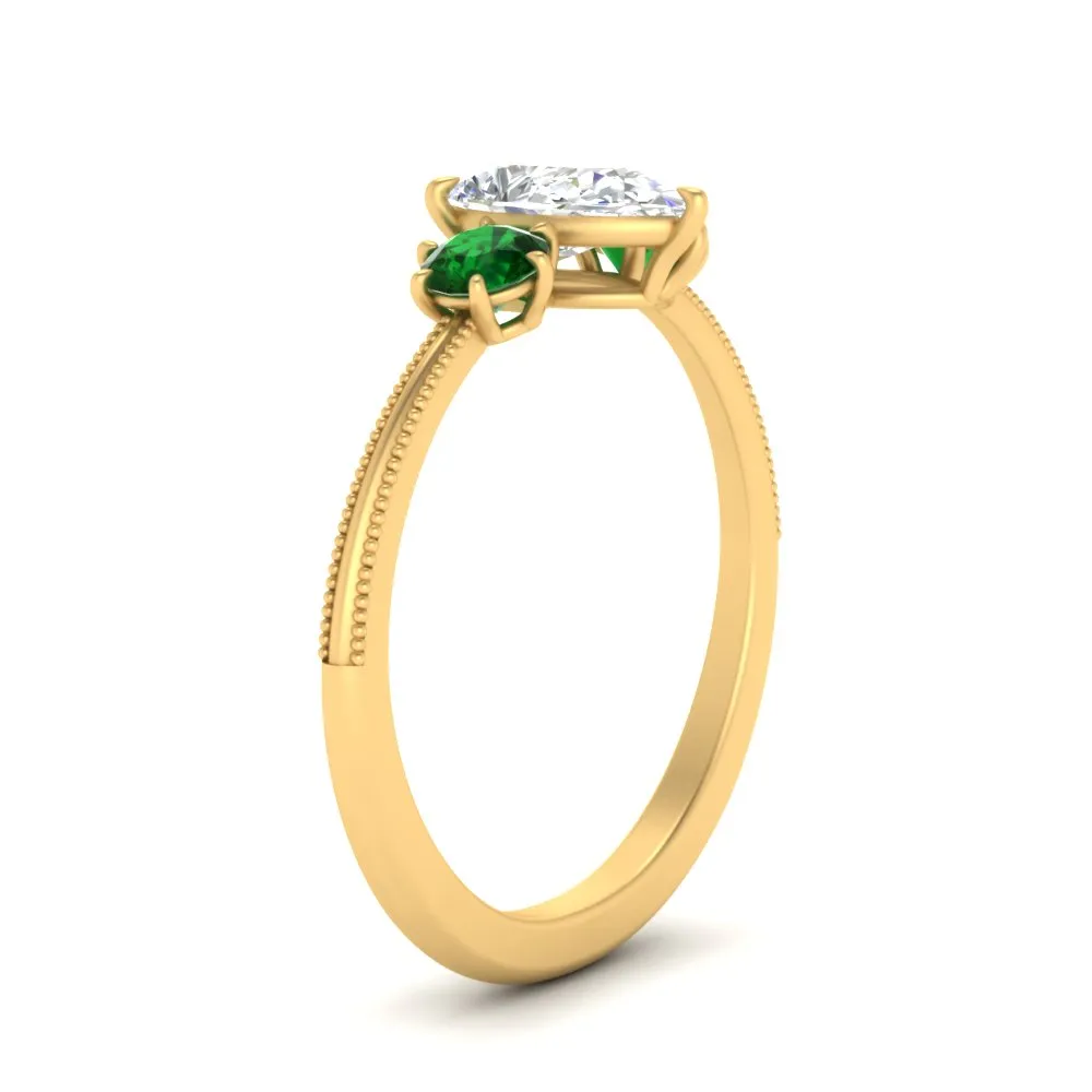 14K Gold Pear & Round Cut Diamond 3 Stone Engagement Ring