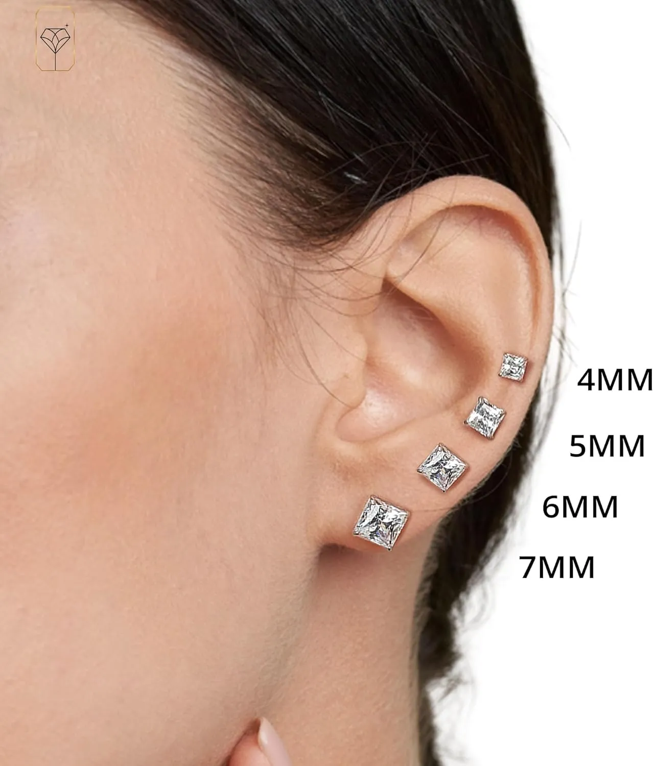 14K Gold Princess Cut CZ Stud Earrings for Women & Men | Cubic Zirconia Earrings Studs | 4MM-7MM CZ Gold Earrings by MAX   STONE