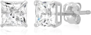 14K Gold Princess Cut CZ Stud Earrings for Women & Men | Cubic Zirconia Earrings Studs | 4MM-7MM CZ Gold Earrings by MAX   STONE