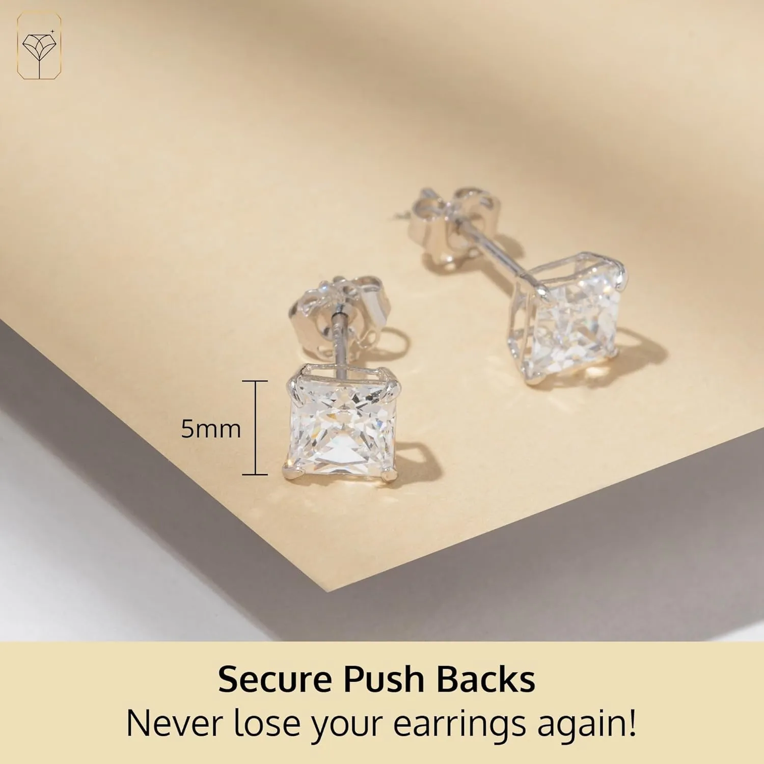 14K Gold Princess Cut CZ Stud Earrings for Women & Men | Cubic Zirconia Earrings Studs | 4MM-7MM CZ Gold Earrings by MAX   STONE