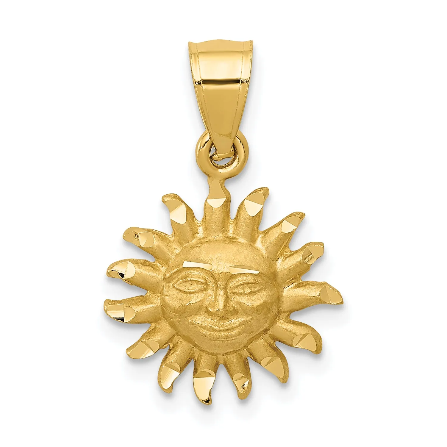 14K Gold Satin Diamond-Cut Sun Pendant with Brushed Finish  Elegant and Unique