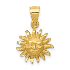 14K Gold Satin Diamond-Cut Sun Pendant with Brushed Finish  Elegant and Unique