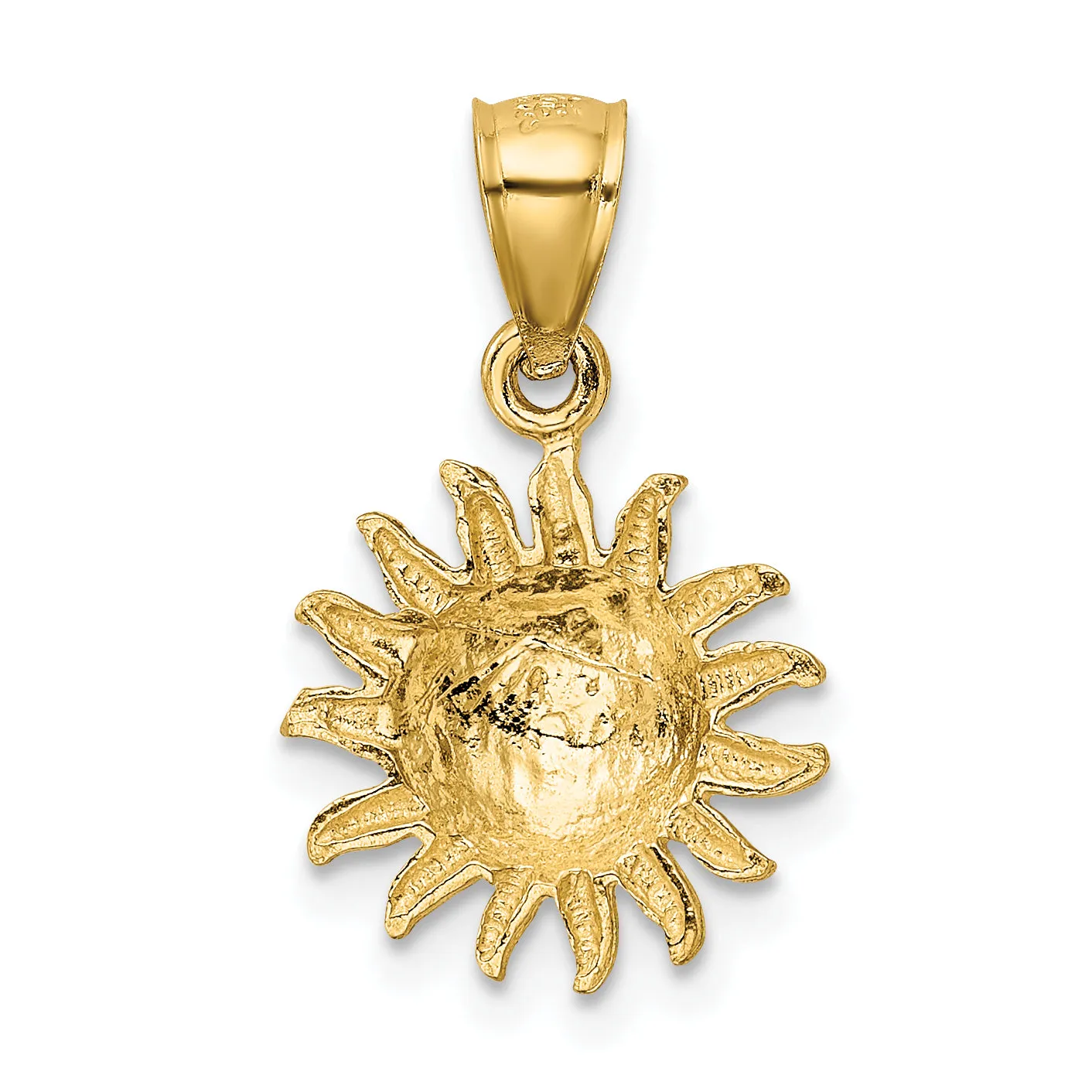 14K Gold Satin Diamond-Cut Sun Pendant with Brushed Finish  Elegant and Unique