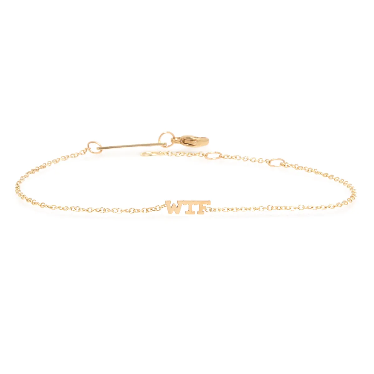 14k itty bitty WTF bracelet
