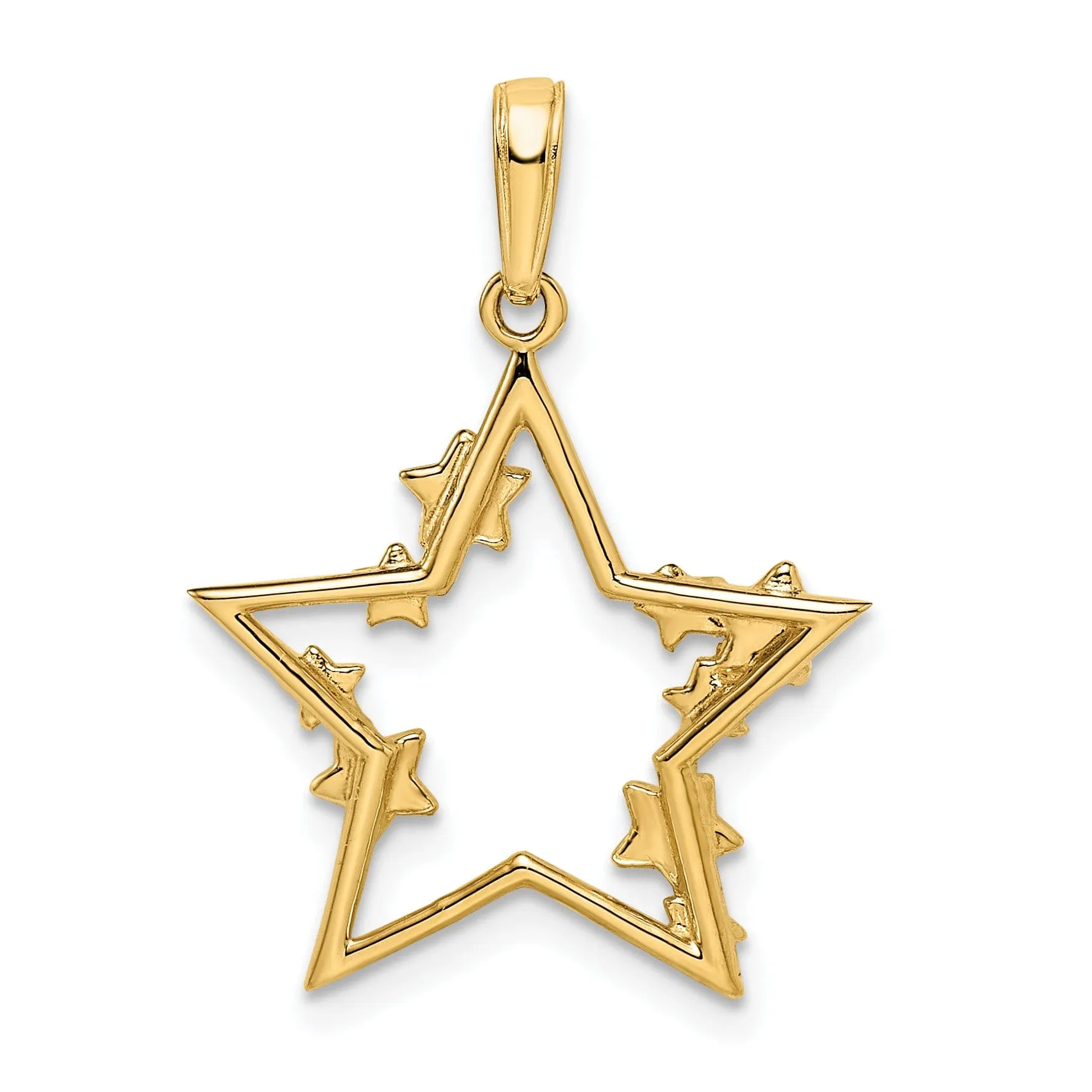 14k Yellow Gold & White Rhodium Open Back Solid Diamond Cut Polished Finish Women's Star Shape with little Stars Design Charm Pendant