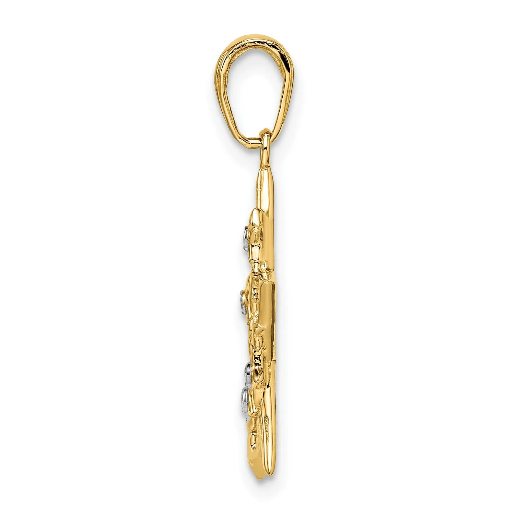 14k Yellow Gold & White Rhodium Open Back Solid Diamond Cut Polished Finish Women's Star Shape with little Stars Design Charm Pendant