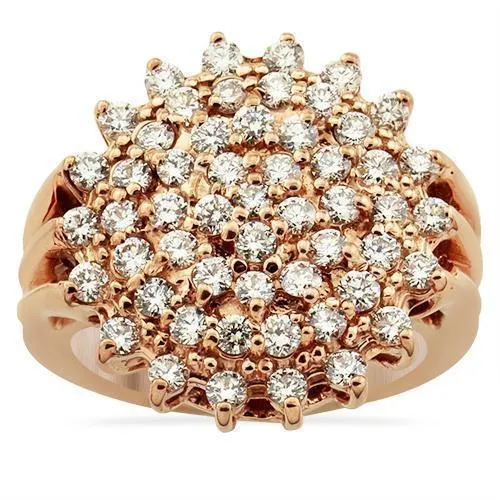 14k Yellow Gold Classic Diamond Cocktail Ring 1.75 Ctw