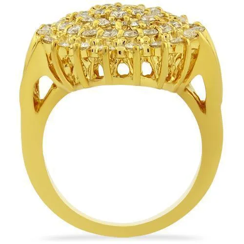14k Yellow Gold Classic Diamond Cocktail Ring 1.75 Ctw