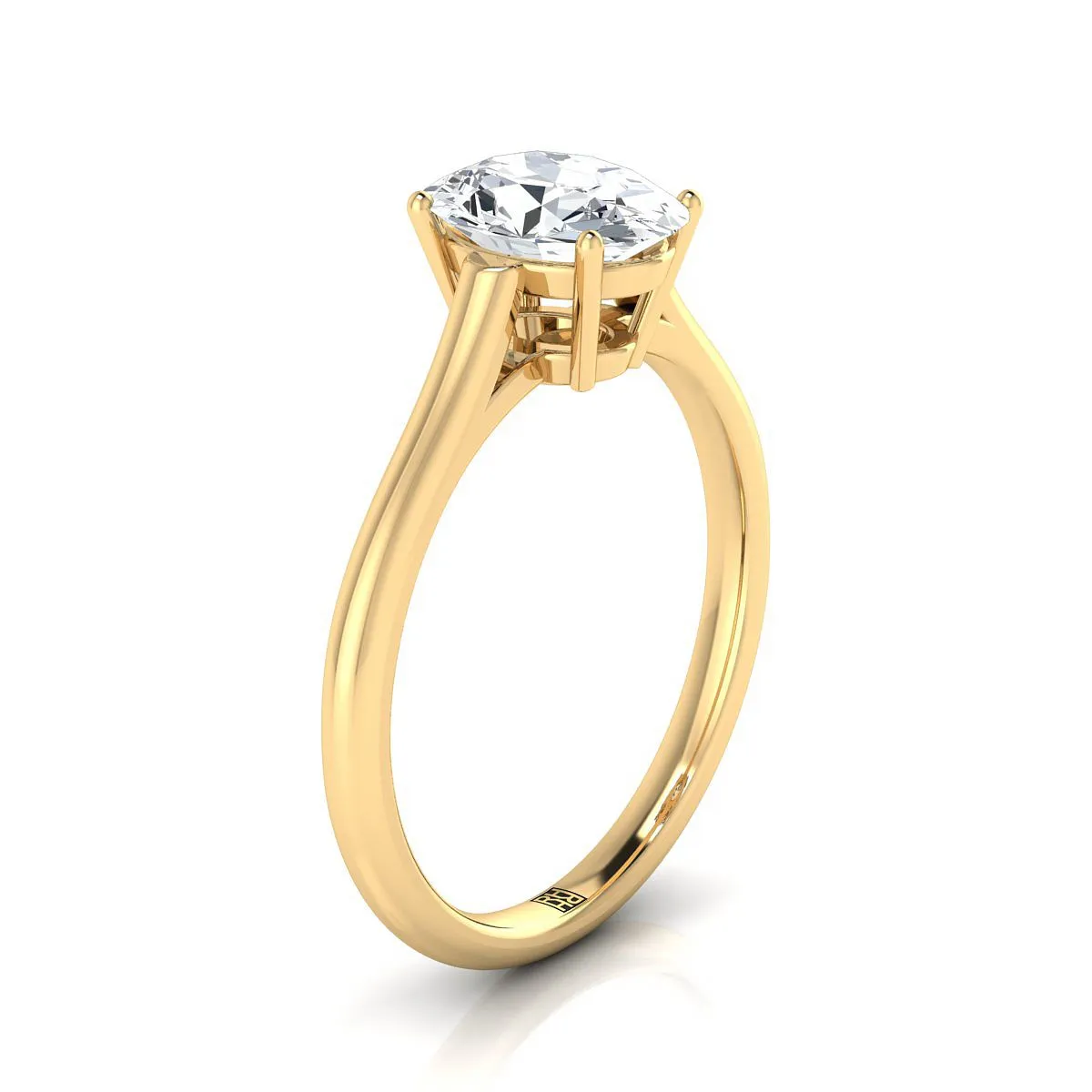 14K Yellow Gold Oval Pink Sapphire Cathedral Style Comfort Fit Solitaire Engagement Ring