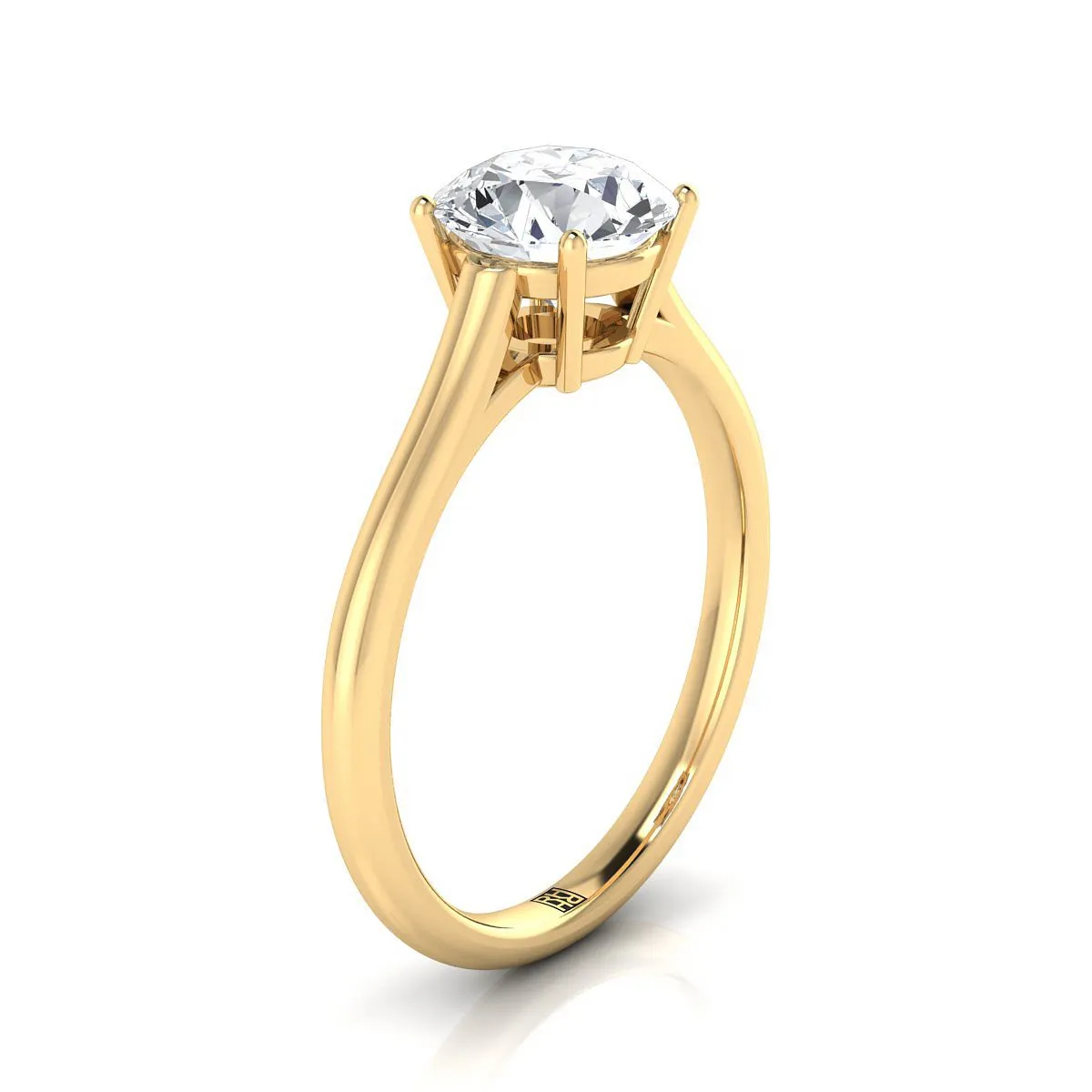 14K Yellow Gold Round Brilliant Pink Sapphire Cathedral Style Comfort Fit Solitaire Engagement Ring