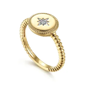 14K Yellow Gold Round Diamond Star Bujukan Signet Ring LR52241Y45JJ