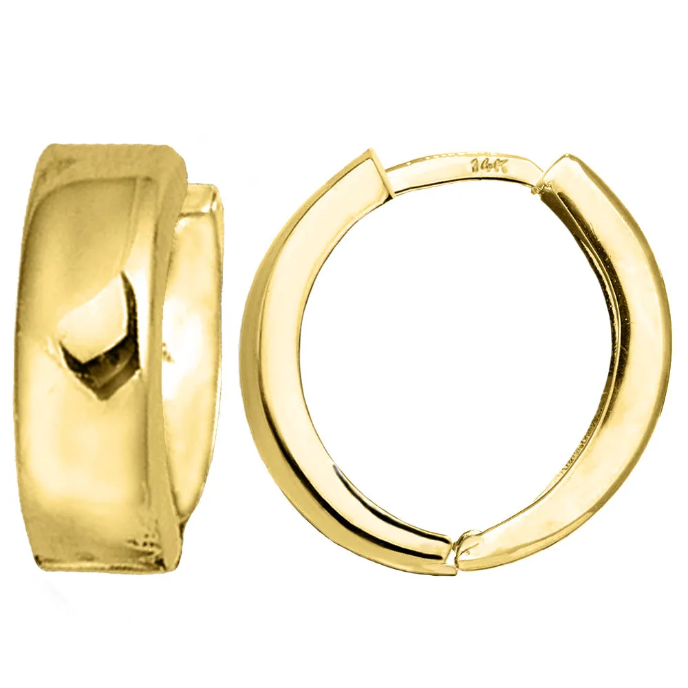 14k Yellow Gold Snuggable Huggie Earrings, Diameter 15mm