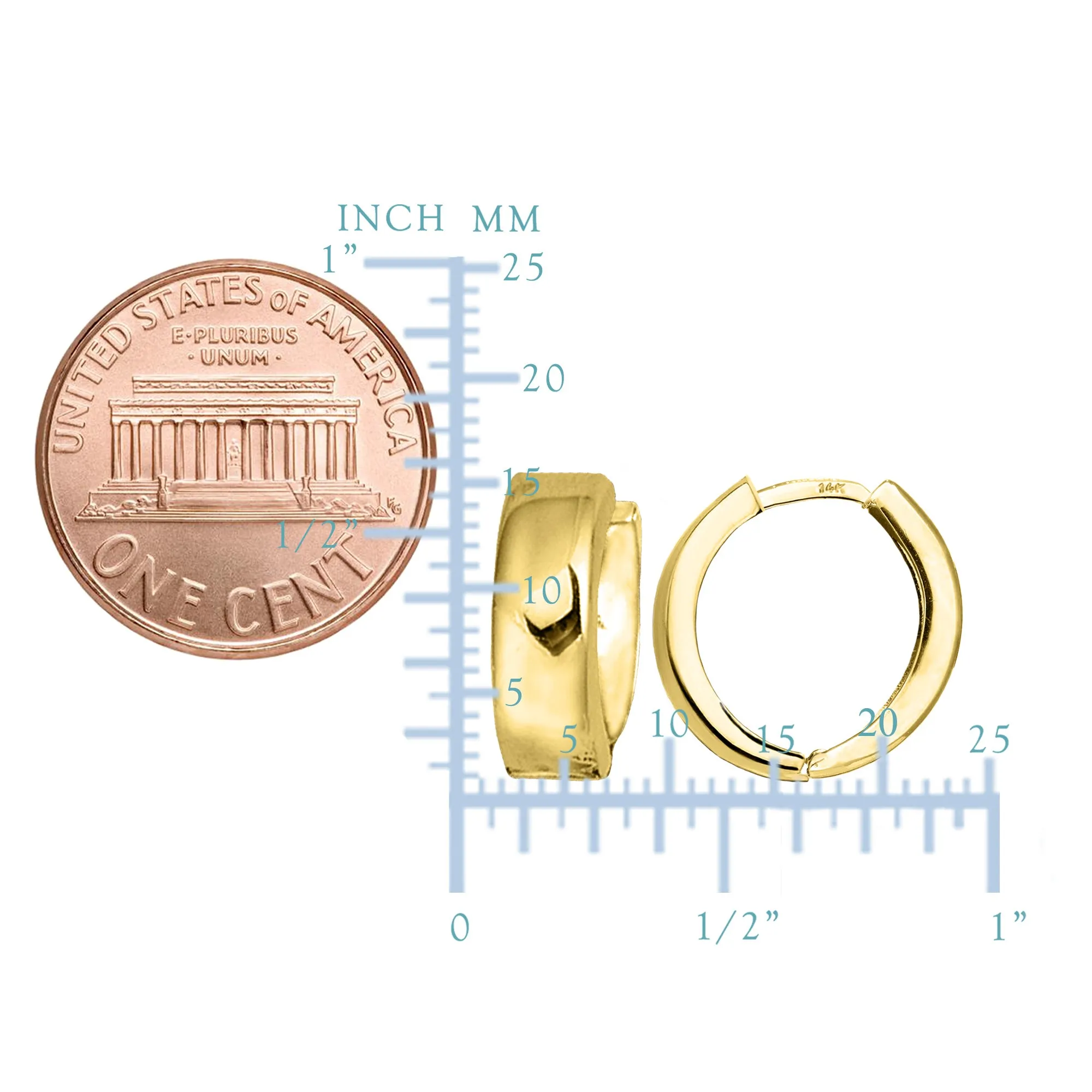 14k Yellow Gold Snuggable Huggie Earrings, Diameter 15mm