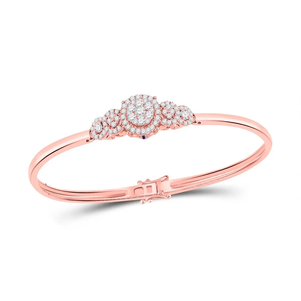 14kt Rose Gold Diamond Cluster Bangle Bracelet with Blue Sapphire Accents