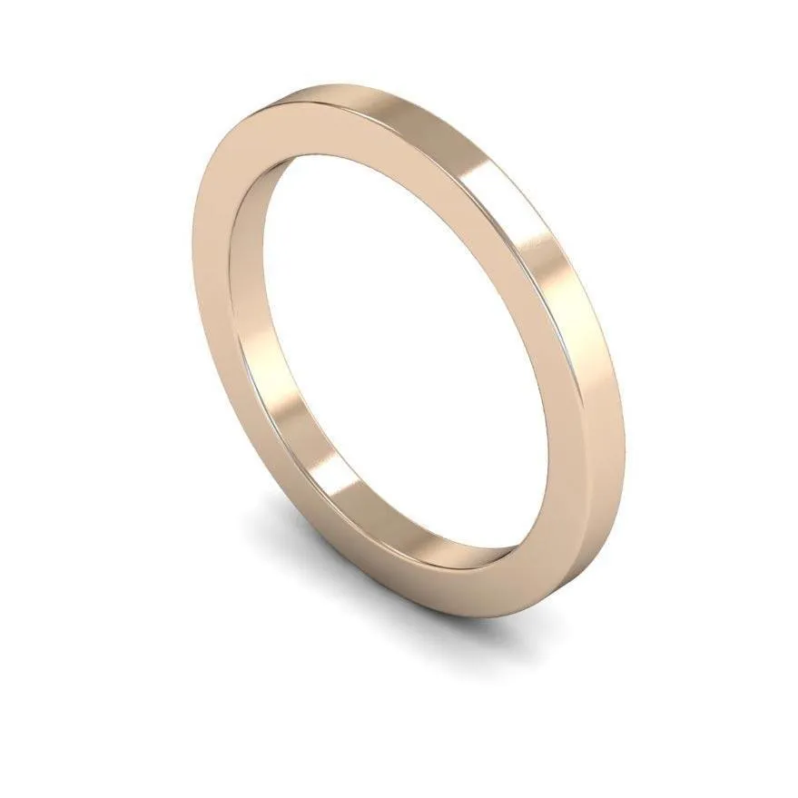 18ct Rose Gold Heavy Weight Flat 2mm Wedding Ring
