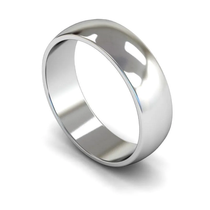 18ct White Gold Light Weight 'D' Shape 6mm Wedding Ring