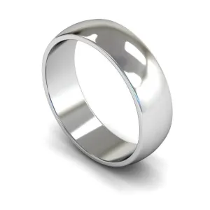 18ct White Gold Light Weight 'D' Shape 6mm Wedding Ring