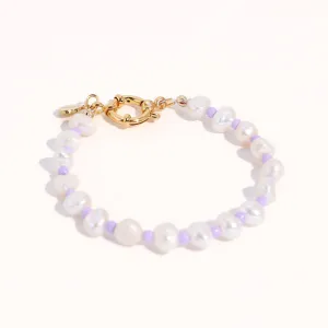 18K Gold Plated Freshwater Pearls with Purple Glass Beads - Taro Bracelet 7"
