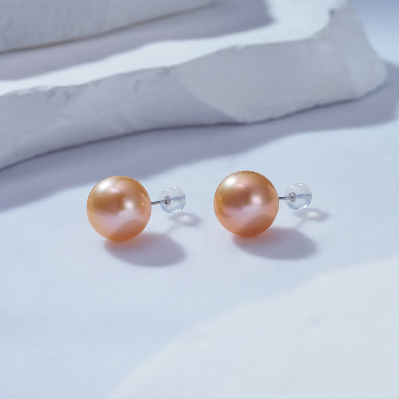 18K Gold﻿ Top Grade Edison Pink Pearl Stud Earrings KE00018
