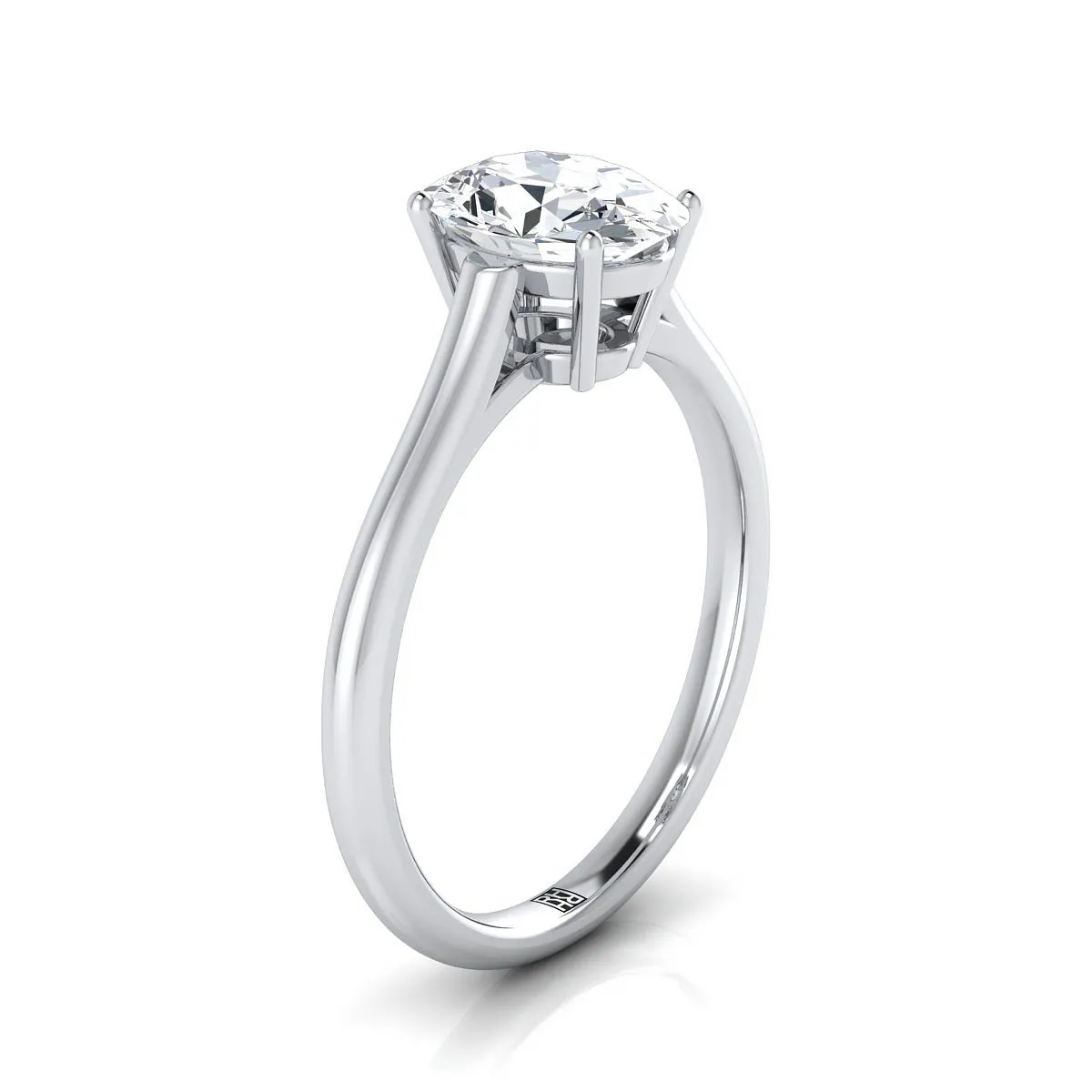 18K White Gold Oval Amethyst Cathedral Style Comfort Fit Solitaire Engagement Ring